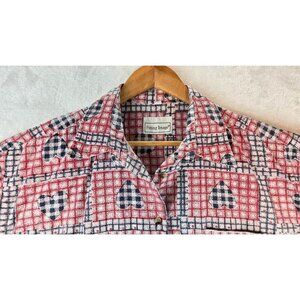 Womens Vtg Button Up Shirt XXL by Fitting Image Checkerd Hearts Short Sleeve